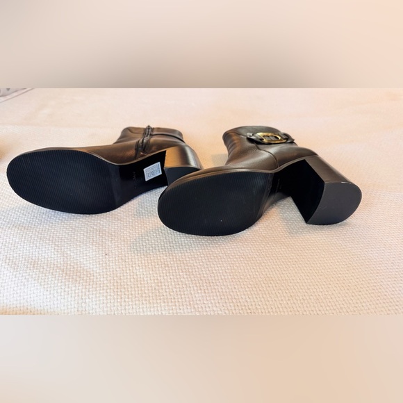 SEE BY CHLOE Chany Gold Buckle Black Leather Heeled Ankle Boots Booties Shoes - Picture 13 of 16